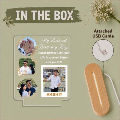Personalized Birthday Boy LED Acrylic Photo Frame with Wooden Base  Birthday Night Light Gift for Men, Husband, Boyfriend, Fiancé & Soulmate – Romantic Bedroom Decor Table Lamp